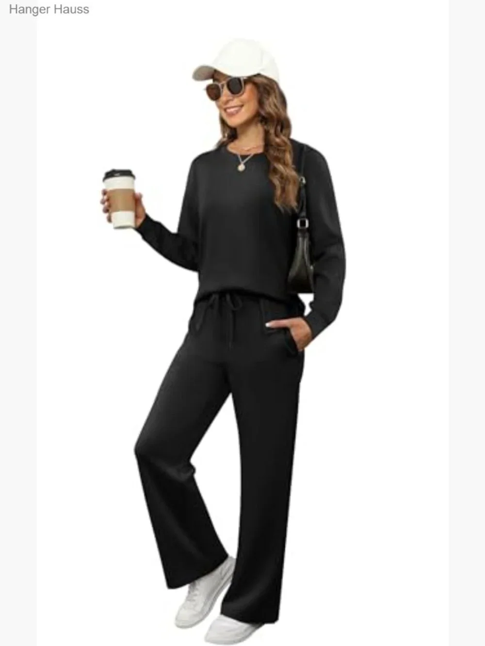 Women's 2 Piece Lounge Sets Side Slit Outfits Wide Leg Tracksuit Comfy - Picture 3 of 7